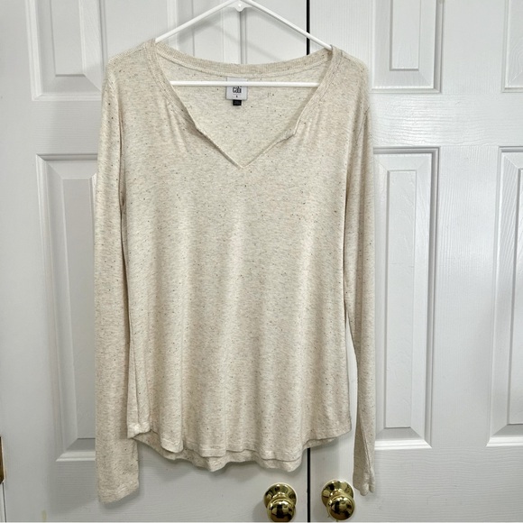 CAbi Tops - Cabi Oatmeal Color Henley V Neck Long Sleeve Top Size Small